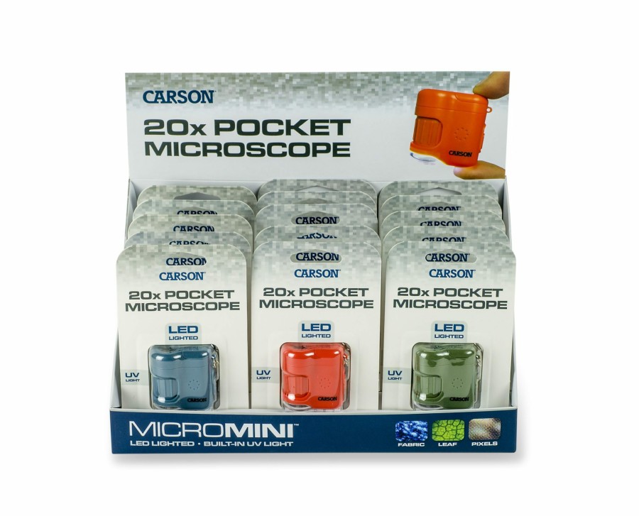 Microscopes Carson | Micromini 20X Pocket Microscope With Uv And Led Light, 15 Pc Display