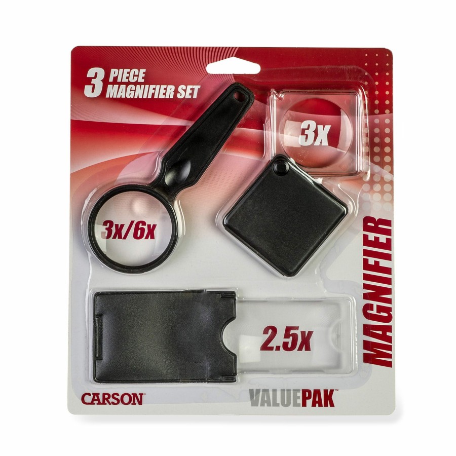 Magnifiers Carson | Valuepak Assorted Compact Magnifiers: Handheld, Flip Open, Fresnel