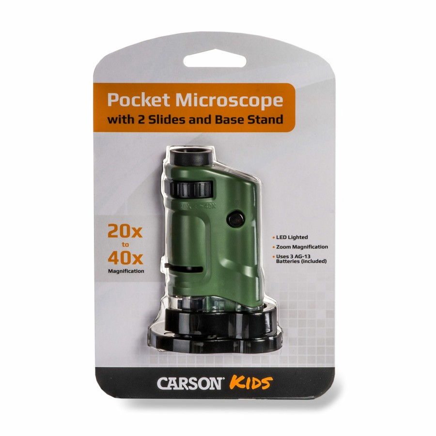 Kids Carson | Microbrite 20X-40X Led Lit Pocket Microscope With Slides And Base