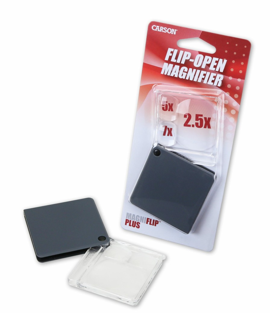 Magnifiers Carson | Magniflip Plus 2.5X/5X/7X Flip-Open Magnifier With Built-In Case