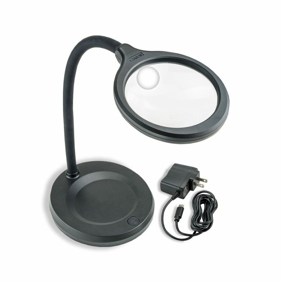 Magnifiers Carson | Deskbrite 300 Cob Led Lit 2X Power 4" Aspheric Magnifier Desk Lamp